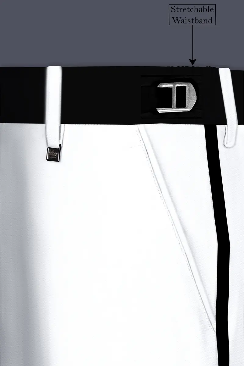 Zenith-Bright White Stretchable Subtle Sheen With Black Border Patterned Designer Suit 14
