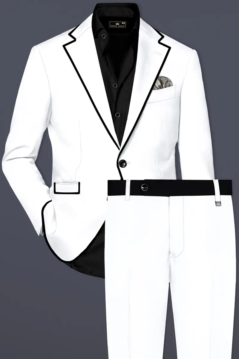 Zenith-Bright White Stretchable Subtle Sheen With Black Border Patterned Designer Suit 2