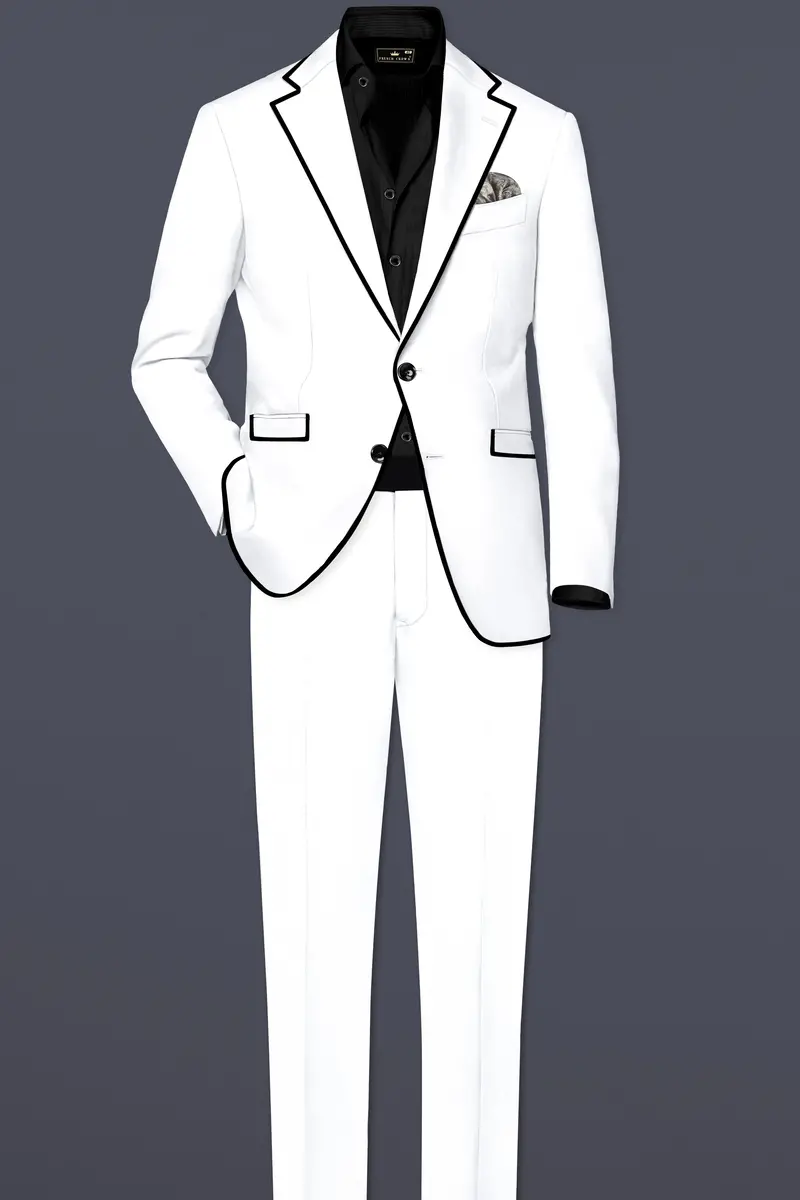 Zenith-Bright White Stretchable Subtle Sheen With Black Border Patterned Designer Suit 4