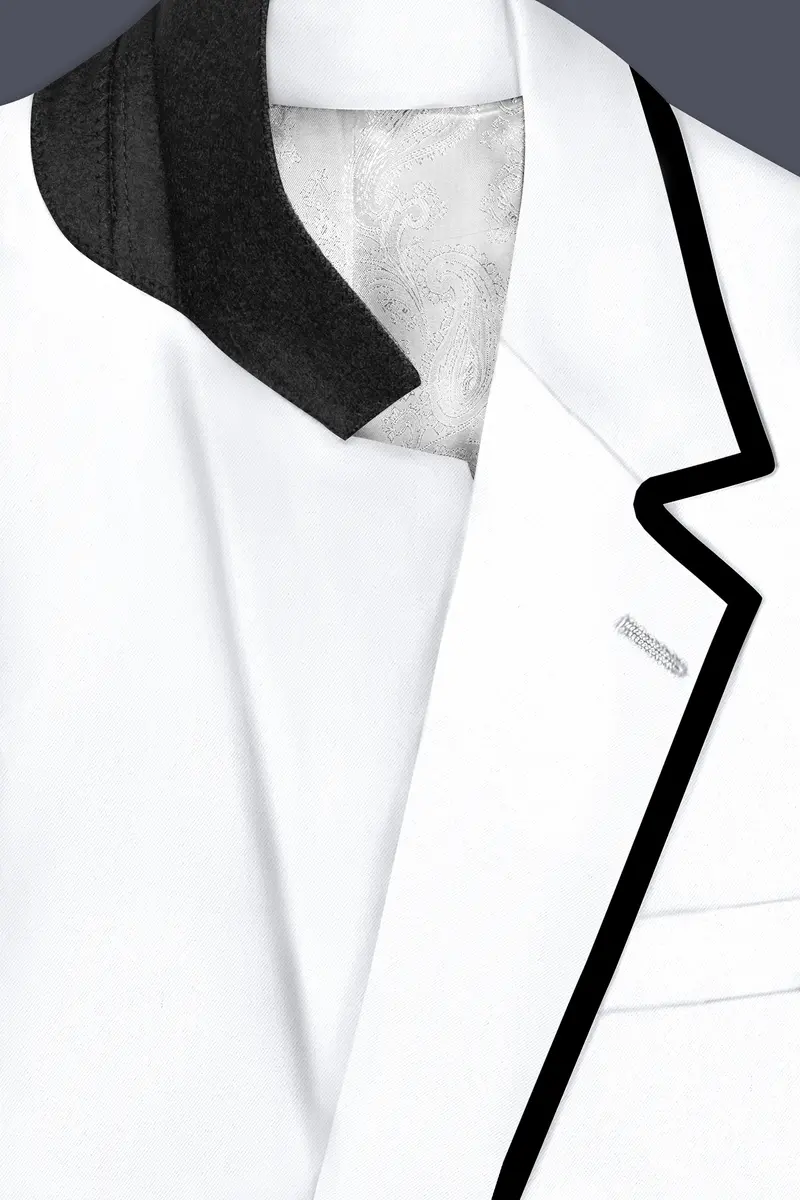 Zenith-Bright White Stretchable Subtle Sheen With Black Border Patterned Designer Suit 5