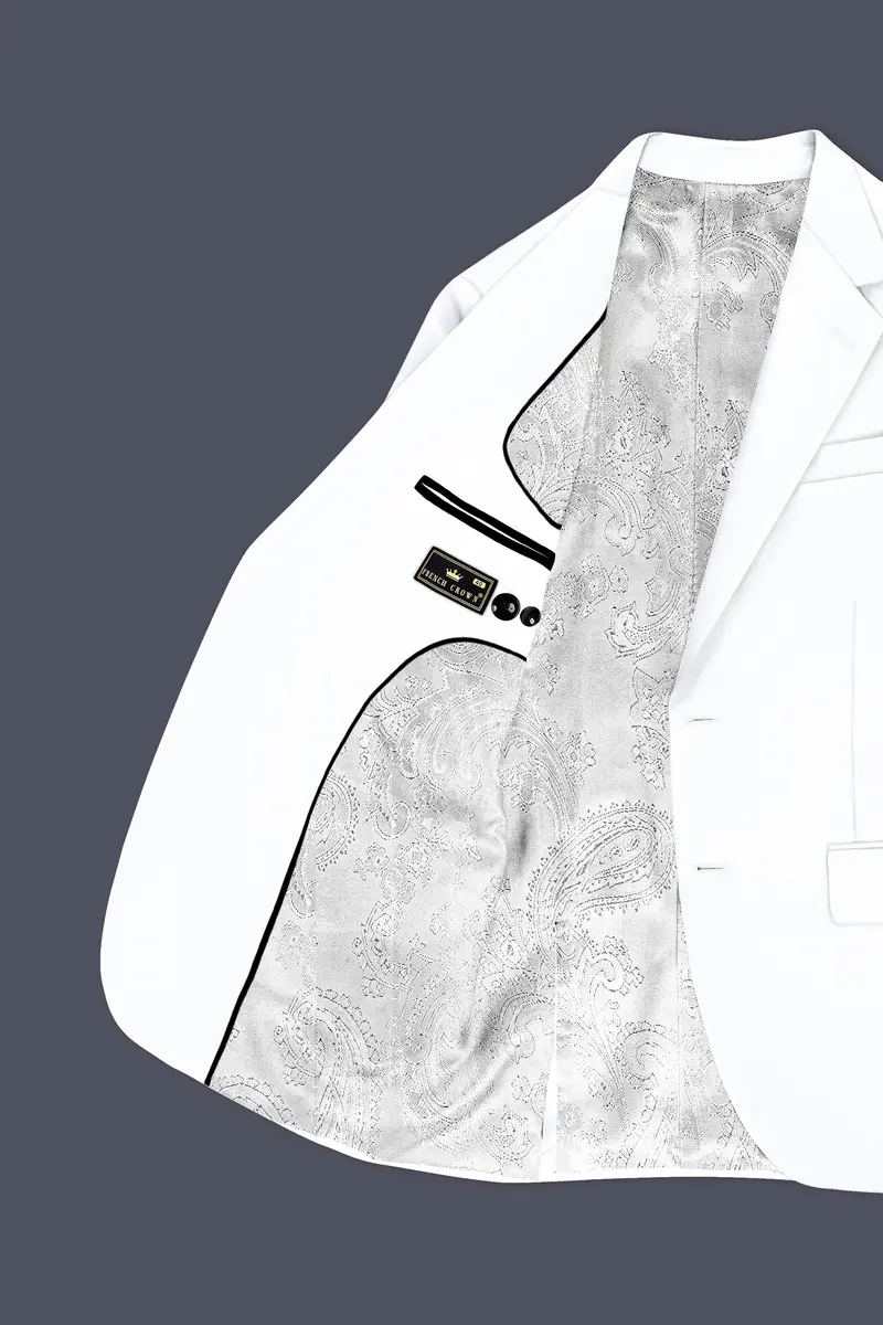 Zenith-Bright White Stretchable Subtle Sheen With Black Border Patterned Designer Suit 6