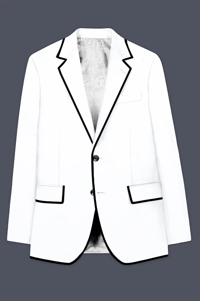 Zenith-Bright White Stretchable Subtle Sheen With Black Border Patterned Designer Suit 8