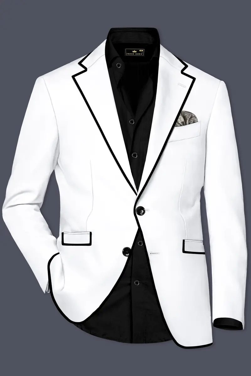 Zenith-Bright White Stretchable Subtle Sheen With Black Border Patterned Designer Suit 9