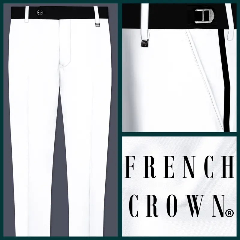 Zenith-Bright White Stretchable Subtle Sheen With Black Border Patterned Stretchable Waistband Pant 1