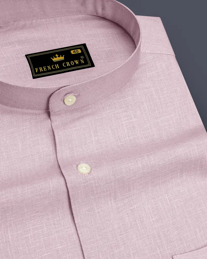 Zenith-Maverick Pink Luxurious Linen Mandarin Dress Shirt 1