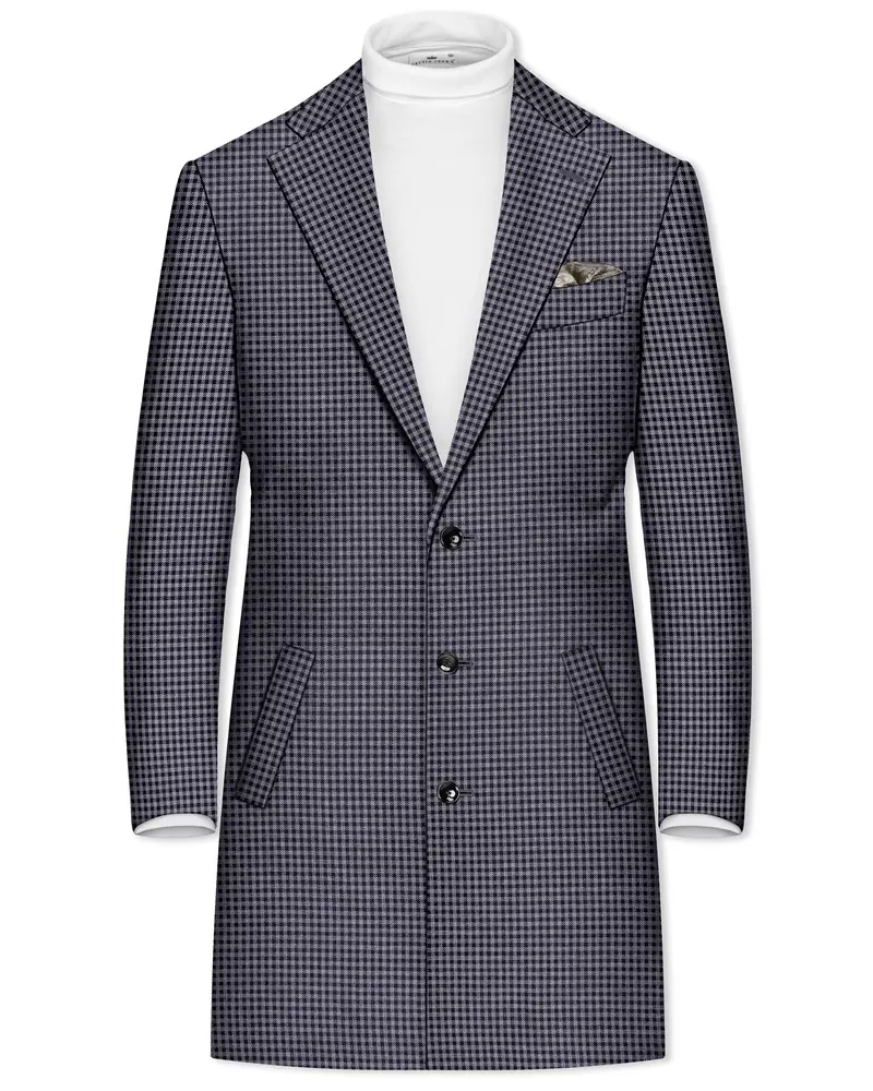 Zenith-Mirage Blue And Venus Gray Gingham Plaid Tweed Single Breasted Overcoat 1