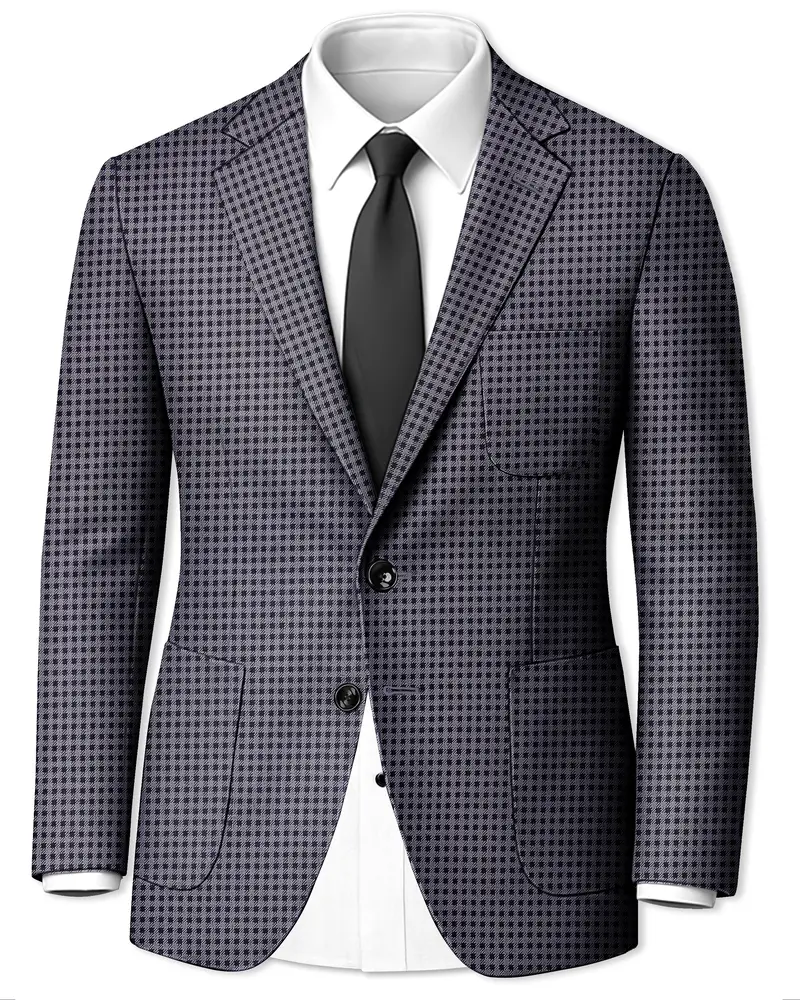Zenith-Mirage Blue And Venus Gray Gingham Plaid Tweed Single Breasted Sports Blazer 1