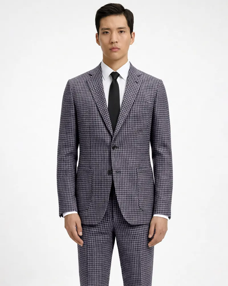 Zenith-Mirage Blue And Venus Gray Gingham Plaid Tweed Single Breasted Sports Suit 1