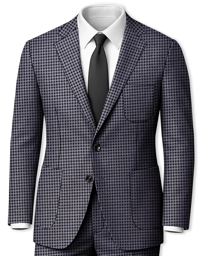 Zenith-Mirage Blue And Venus Gray Gingham Plaid Tweed Single Breasted Sports Suit 1