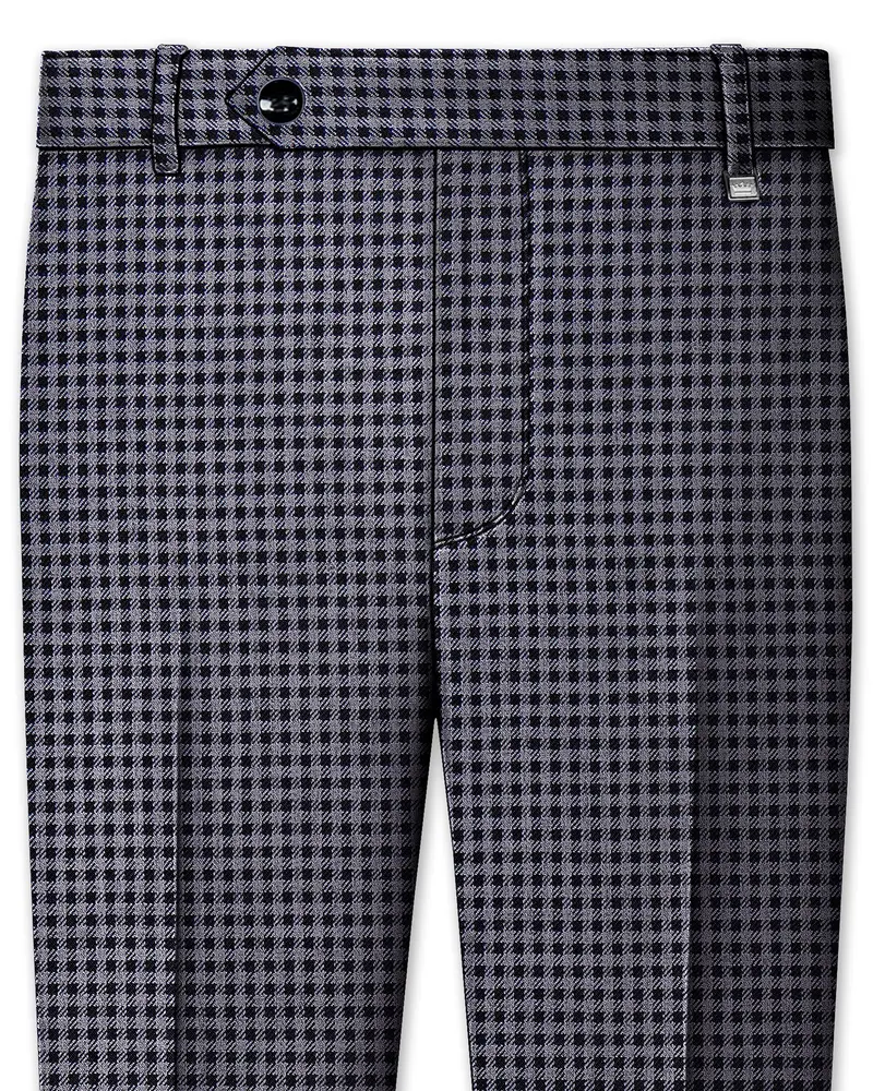 Zenith-Mirage Blue And Venus Gray Gingham Plaid Tweed Stretchable Waistband Pant 1