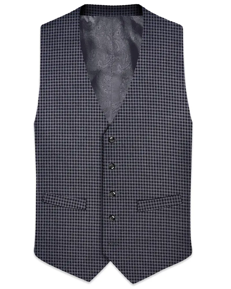 Zenith-Mirage Blue And Venus Gray Gingham Plaid Tweed Waistcoat 1