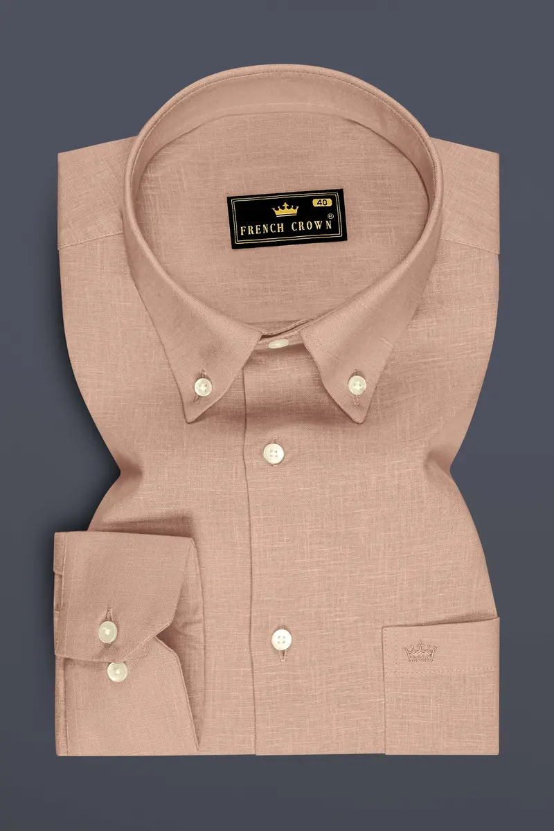 Zenith-Rodeo Brown Luxurious Linen Button Down Dress Shirt 4