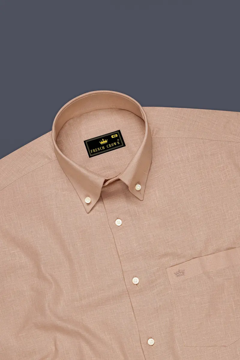 Zenith-Rodeo Brown Luxurious Linen Button Down Dress Shirt 5