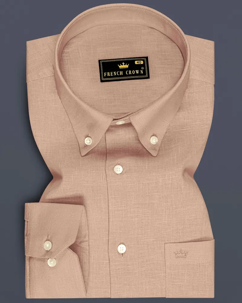 Zenith-Rodeo Brown Luxurious Linen Button Down Dress Shirt 6