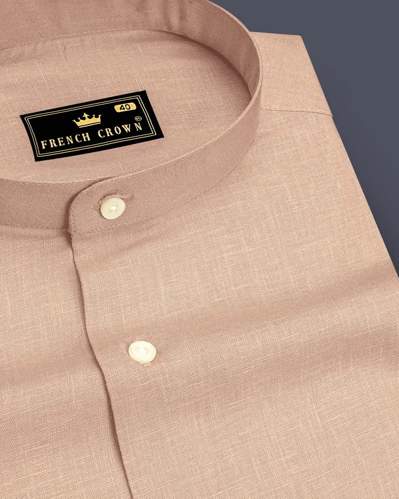 Zenith-Rodeo Brown Luxurious Linen Mandarin Dress Shirt 1