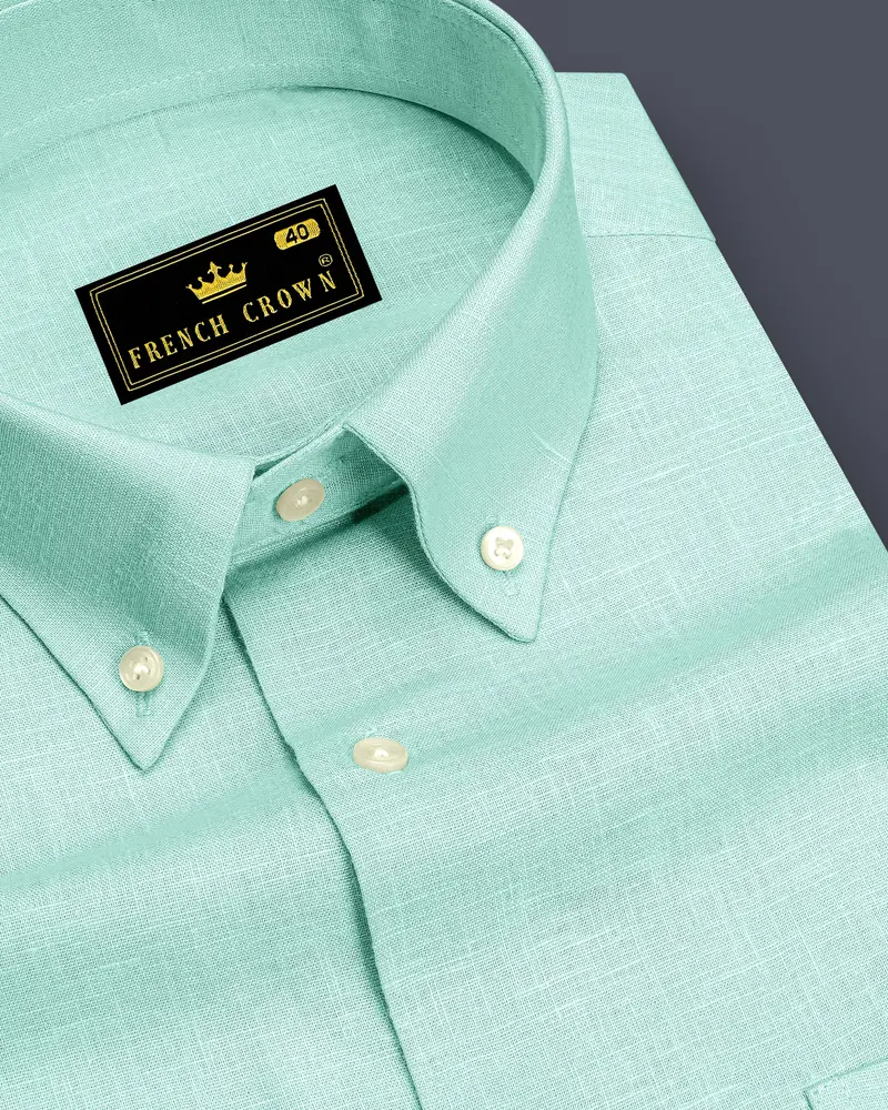 Zenith-Skeptic Blue Luxurious Linen Button Down Dress Shirt 1
