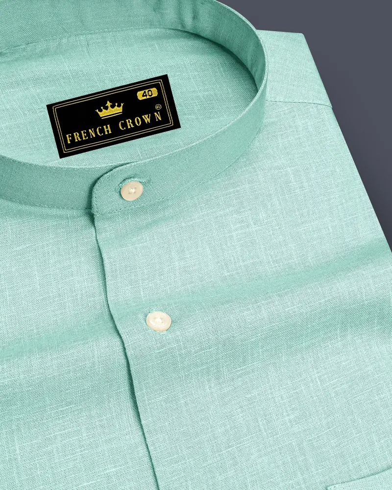Zenith-Skeptic Blue Luxurious Linen Mandarin Dress Shirt 1