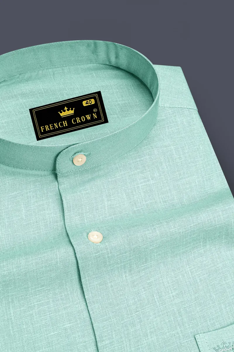 Zenith-Skeptic Blue Luxurious Linen Mandarin Dress Shirt 2