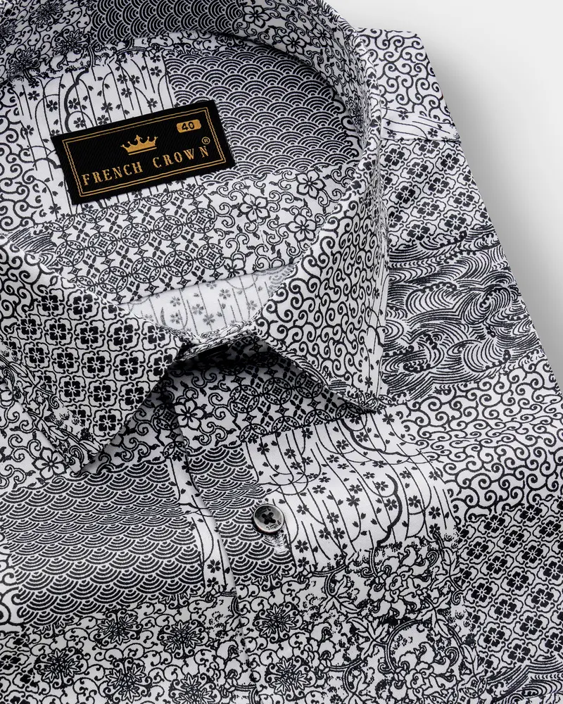 Zenshade-Jade Black And Bright White Printed Subtle Sheen Super Soft Premium Cotton Casual Shirt 1