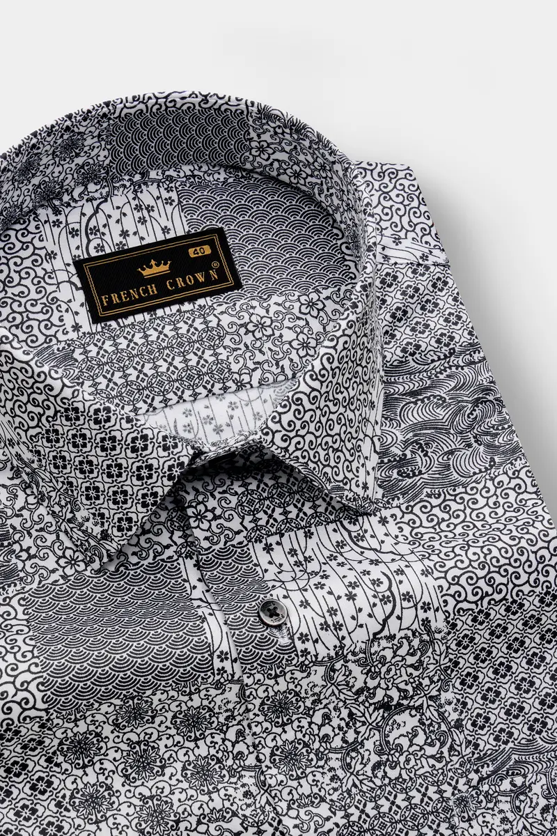 Zenshade-Jade Black And Bright White Printed Subtle Sheen Super Soft Premium Cotton Casual Shirt 2