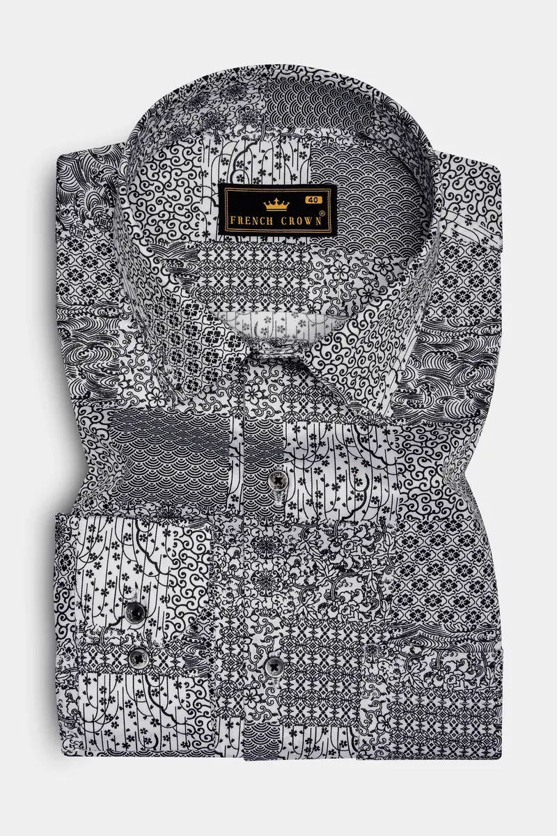 Zenshade-Jade Black And Bright White Printed Subtle Sheen Super Soft Premium Cotton Casual Shirt 4