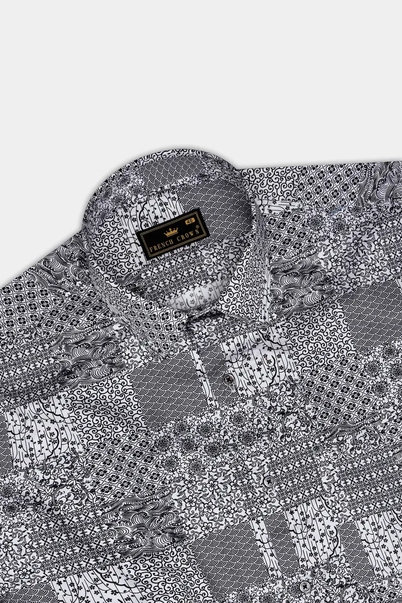 Zenshade-Jade Black And Bright White Printed Subtle Sheen Super Soft Premium Cotton Casual Shirt 5