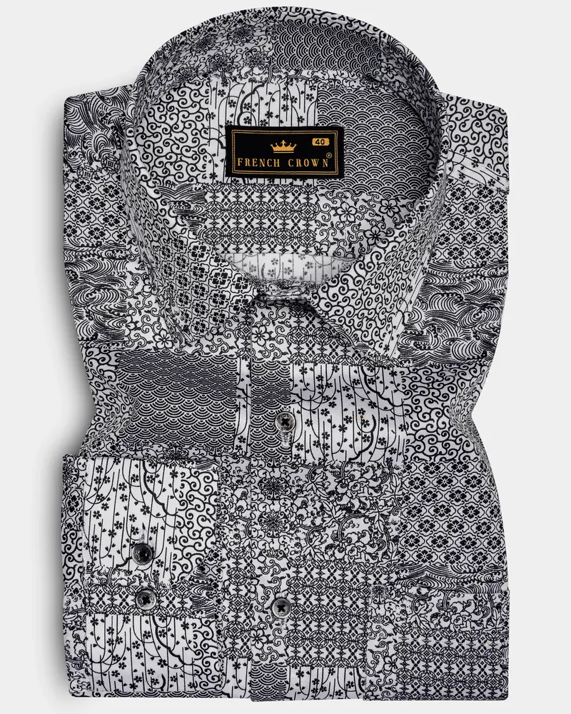 Zenshade-Jade Black And Bright White Printed Subtle Sheen Super Soft Premium Cotton Casual Shirt 6