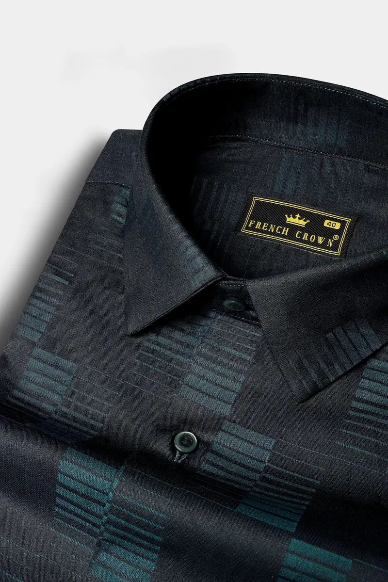 Zenu Gray And Mineral Green Jacquard Textured Premium Cotton Shirt 1