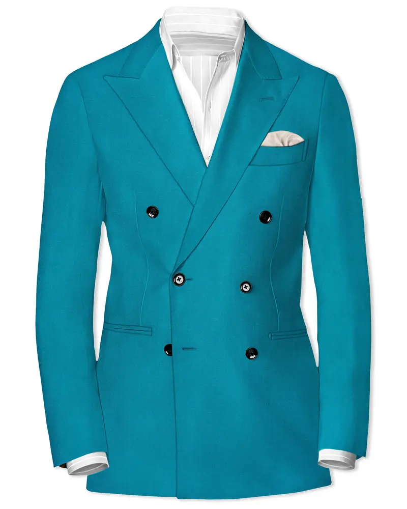 Zephir-Surfie Green Wool Rich Double Breasted Slight Stretch Blazer 1