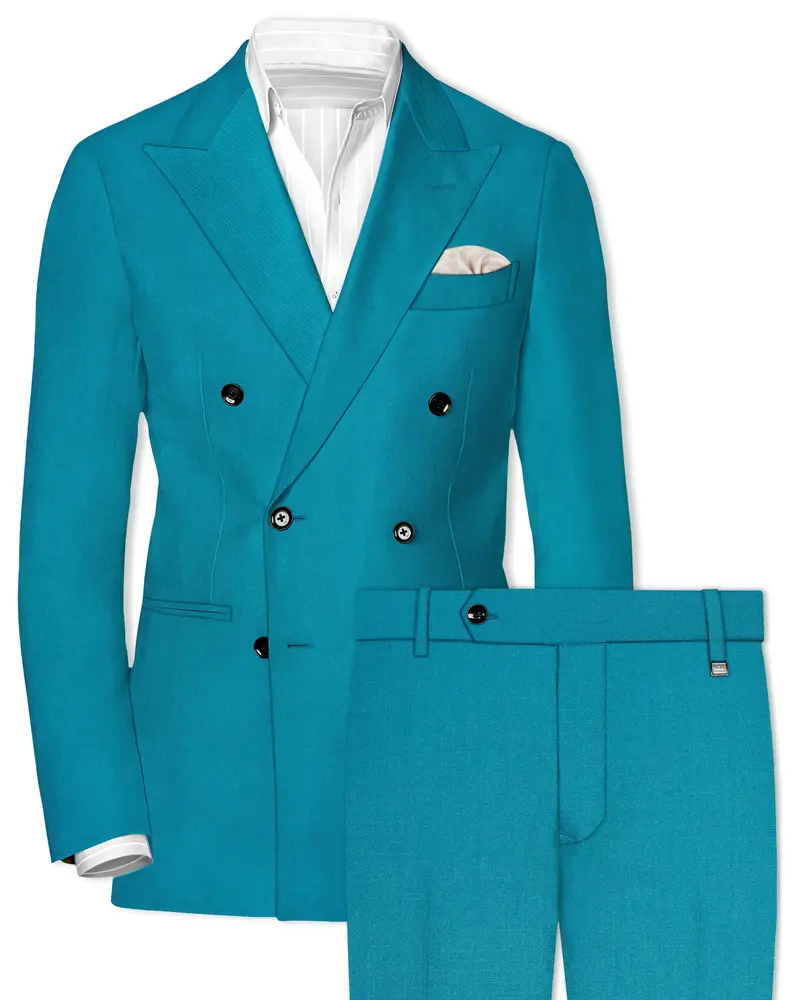 Zephir-Surfie Green Wool Rich Double Breasted Slight Stretch Suit 1
