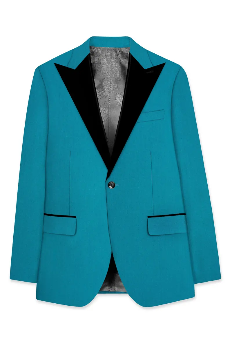 Zephir-Surfie Green Wool Rich Peak Lapel Tuxedo Slight Stretch Blazer 7