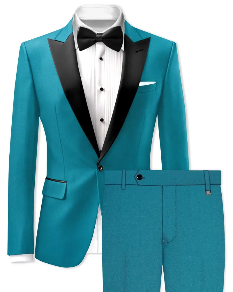 Zephir-Surfie Green Wool Rich Peak Lapel Tuxedo Slight Stretch Suit 1