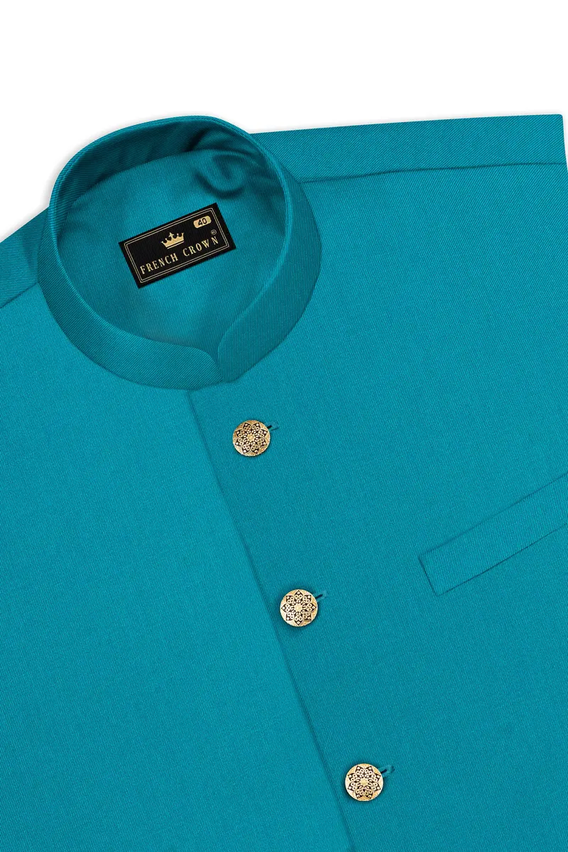 Zephir-Surfie Green Wool Rich Slight Stretch Nehru Jacket 5