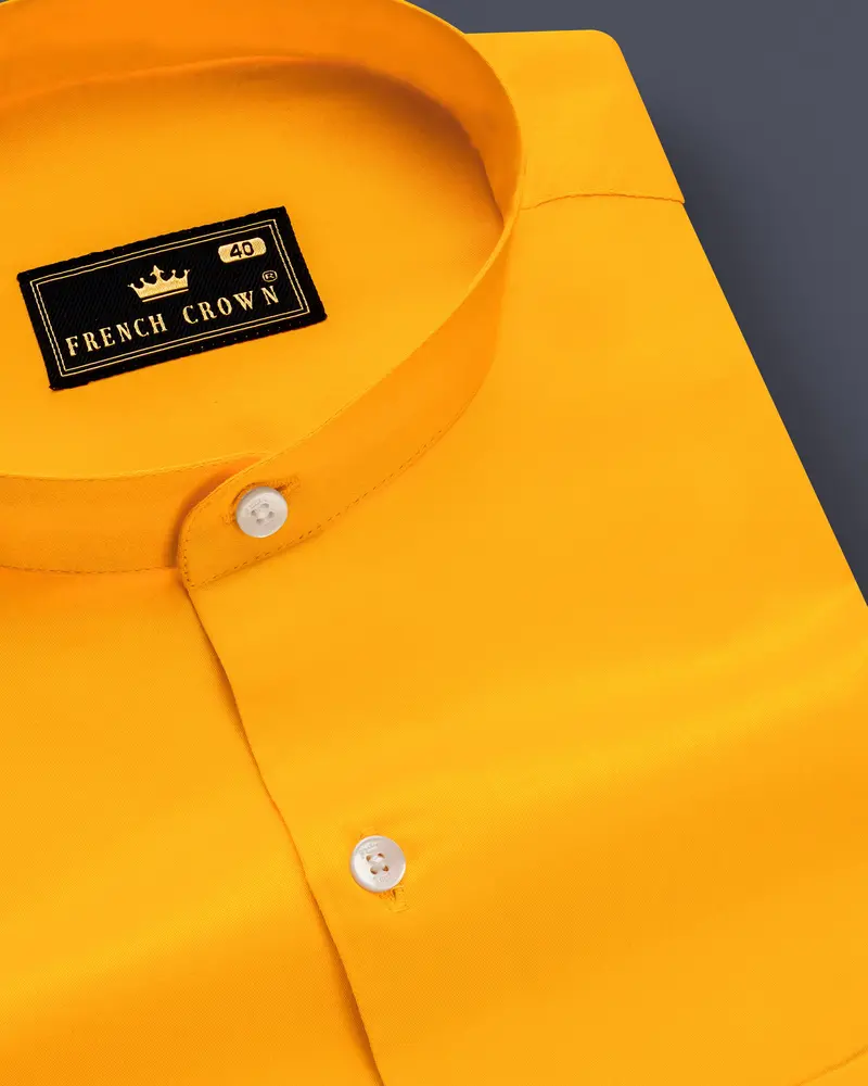 Zestine-Squash Orange Subtle Sheen Super Soft Premium Cotton Casual Mandarin Shirt 1