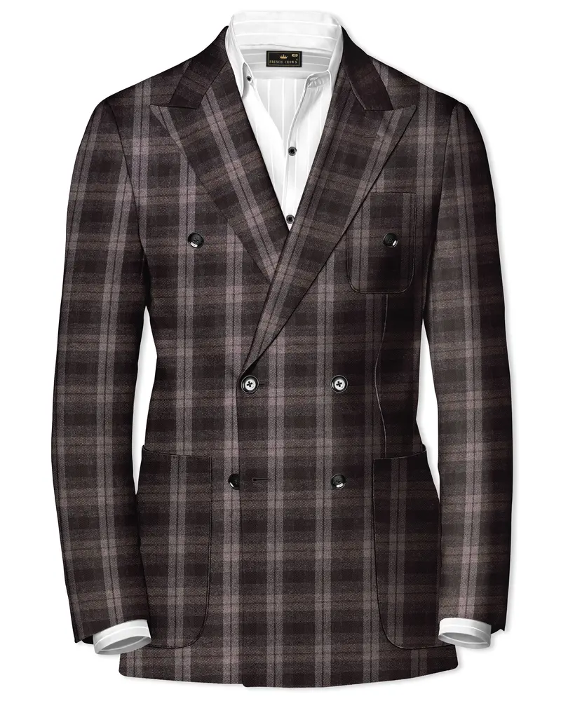 Zeus Black And Concord Gray Plaid Tweed Double Breasted Sports Blazer 1