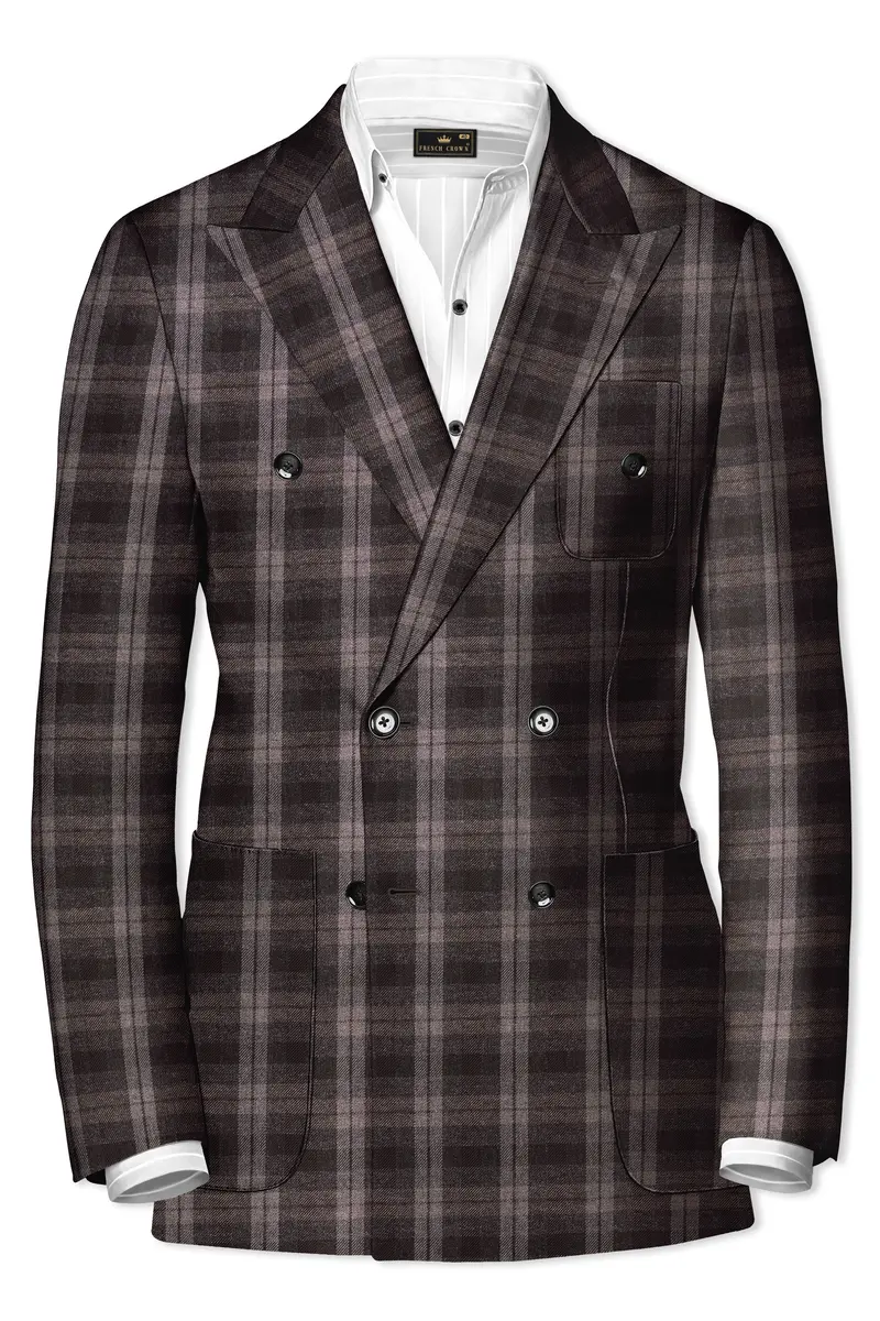 Zeus Black And Concord Gray Plaid Tweed Double Breasted Sports Blazer 2