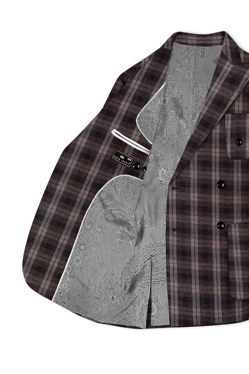 Zeus Black And Concord Gray Plaid Tweed Double Breasted Sports Blazer 5