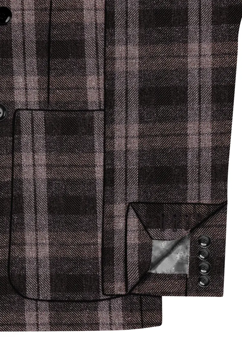 Zeus Black And Concord Gray Plaid Tweed Double Breasted Sports Blazer 6