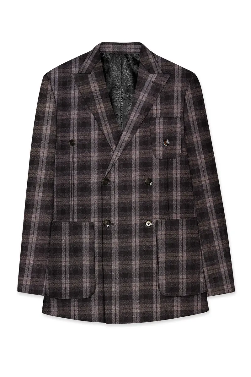Zeus Black And Concord Gray Plaid Tweed Double Breasted Sports Blazer 7