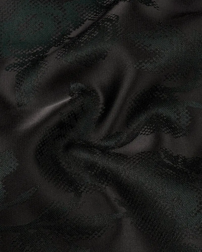 Zeus Black And Holly Dark Green Floral Printed Nehru Jacket 3