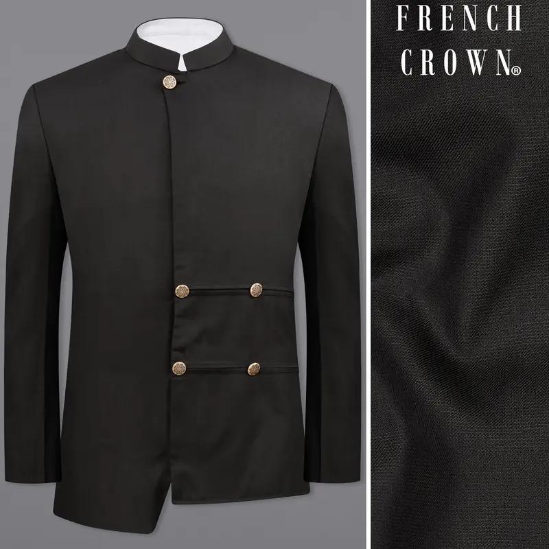 Zeus Black Bandhgala Asymmetrical Designer Blazer 1