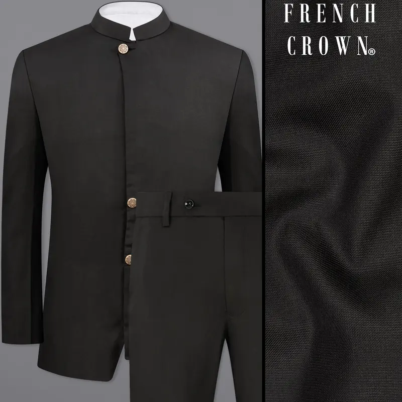 Zeus Black Bandhgala Asymmetrical Designer Suit 1