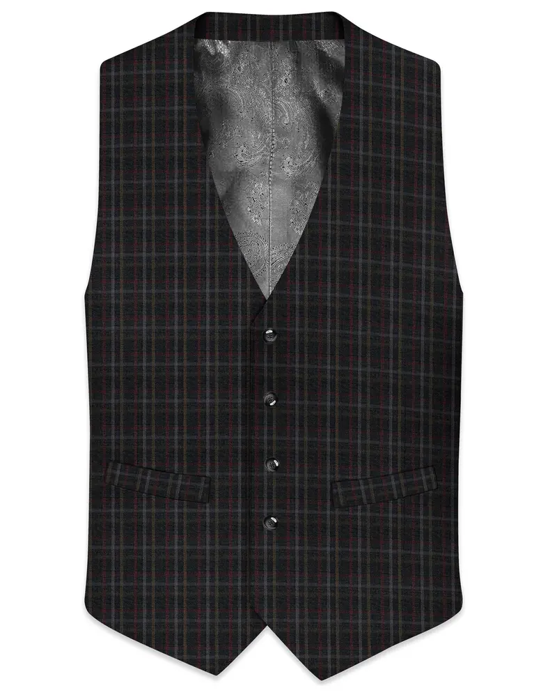 Zeus Black Plaid Wool Rich Waistcoat 1