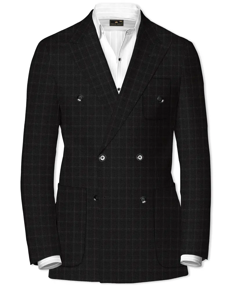 Zeus Black Windowpane Double Breasted Blazer 1