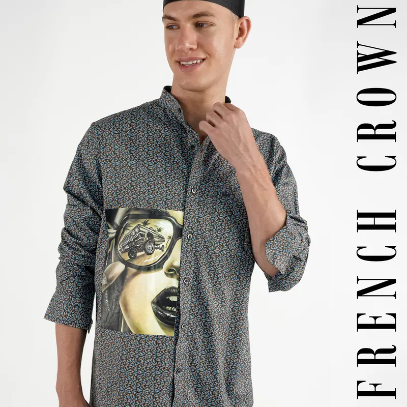 Zeus Black With Copper Rose Brown And Waikawa Blue Funky Printed Royal Oxford Designer Shirt 1