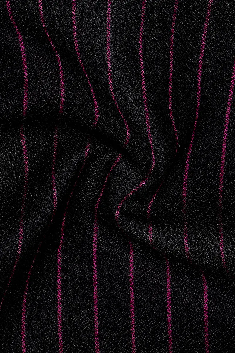 Zeus Black With Dark Mauve Pink Striped Cross Placket Bandhgala Blazer 3