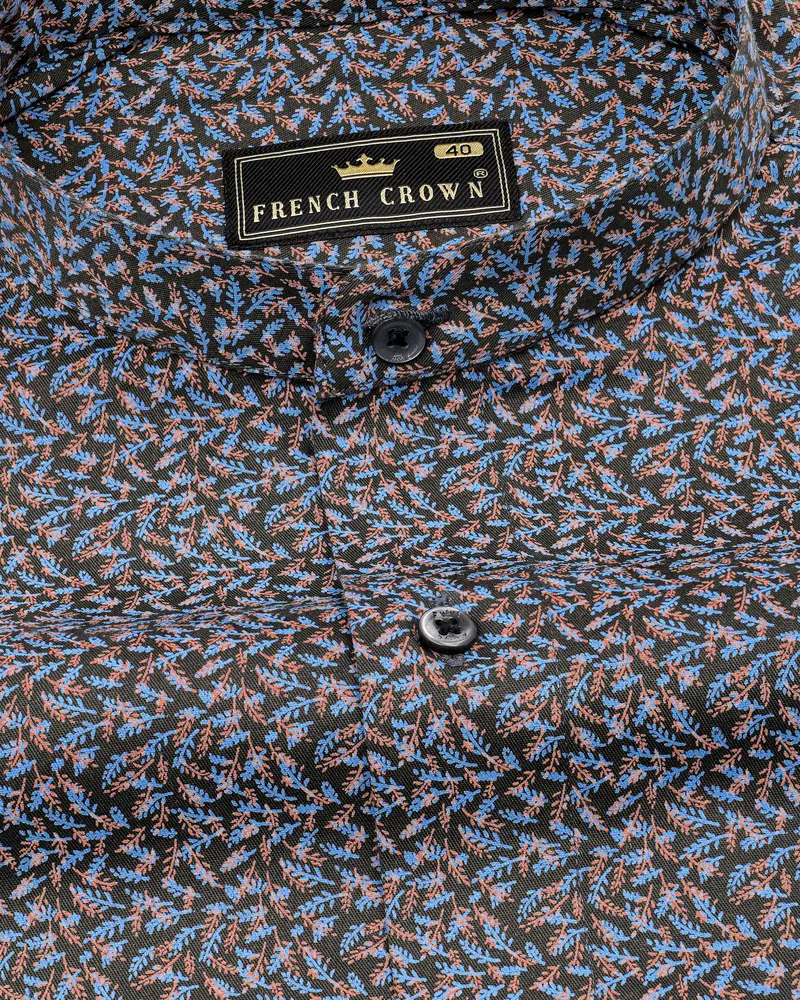 Zeus Black With Waikawa Blue Ditsy Printed Royal Oxford Shirt 1