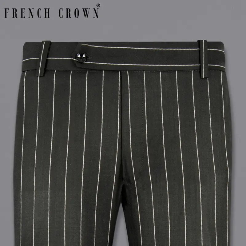Zeus Black With White Stripes Wool Rich Pant 1