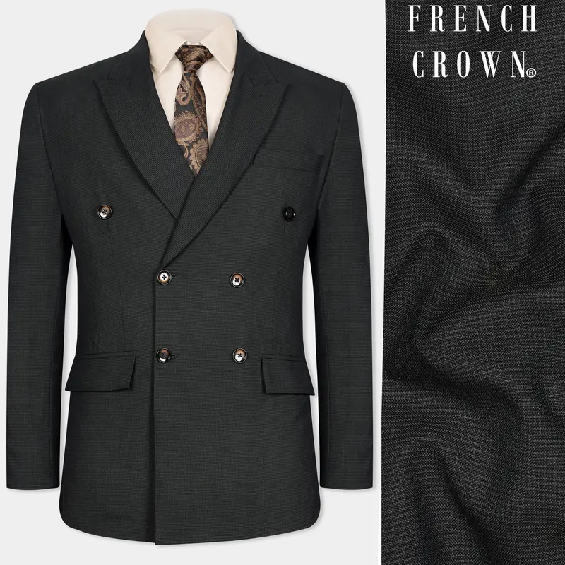 Zeus Black Wool Rich Double Breasted Blazer 1