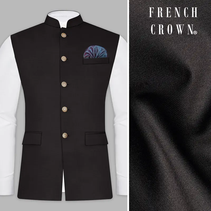 Zeus Brown Solid Wool Rich Nehru Jacket 1